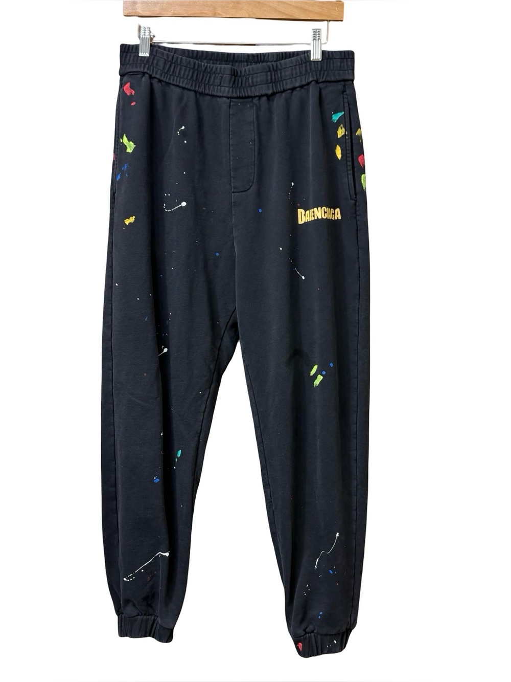 Balenciaga Paint Splatter Logo Black Joggers Size Large Women’s